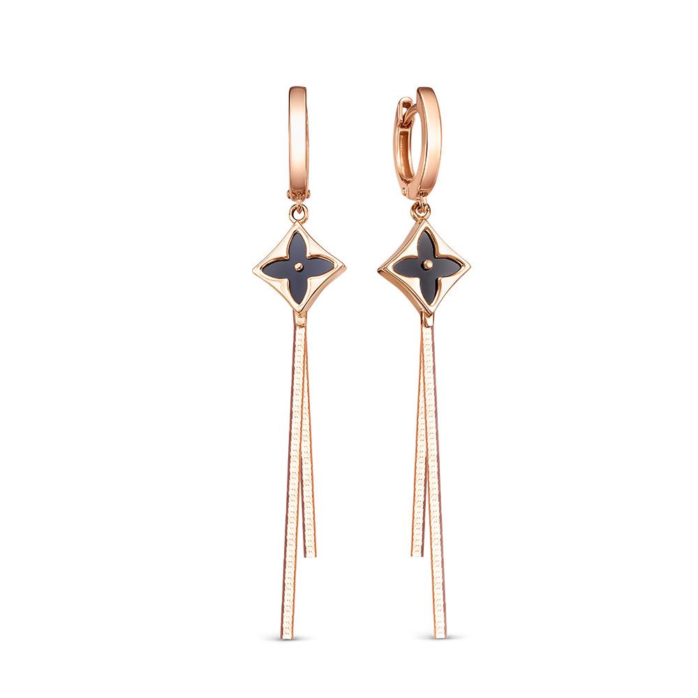 Серьги из золота с камнем Оникс фото, цены