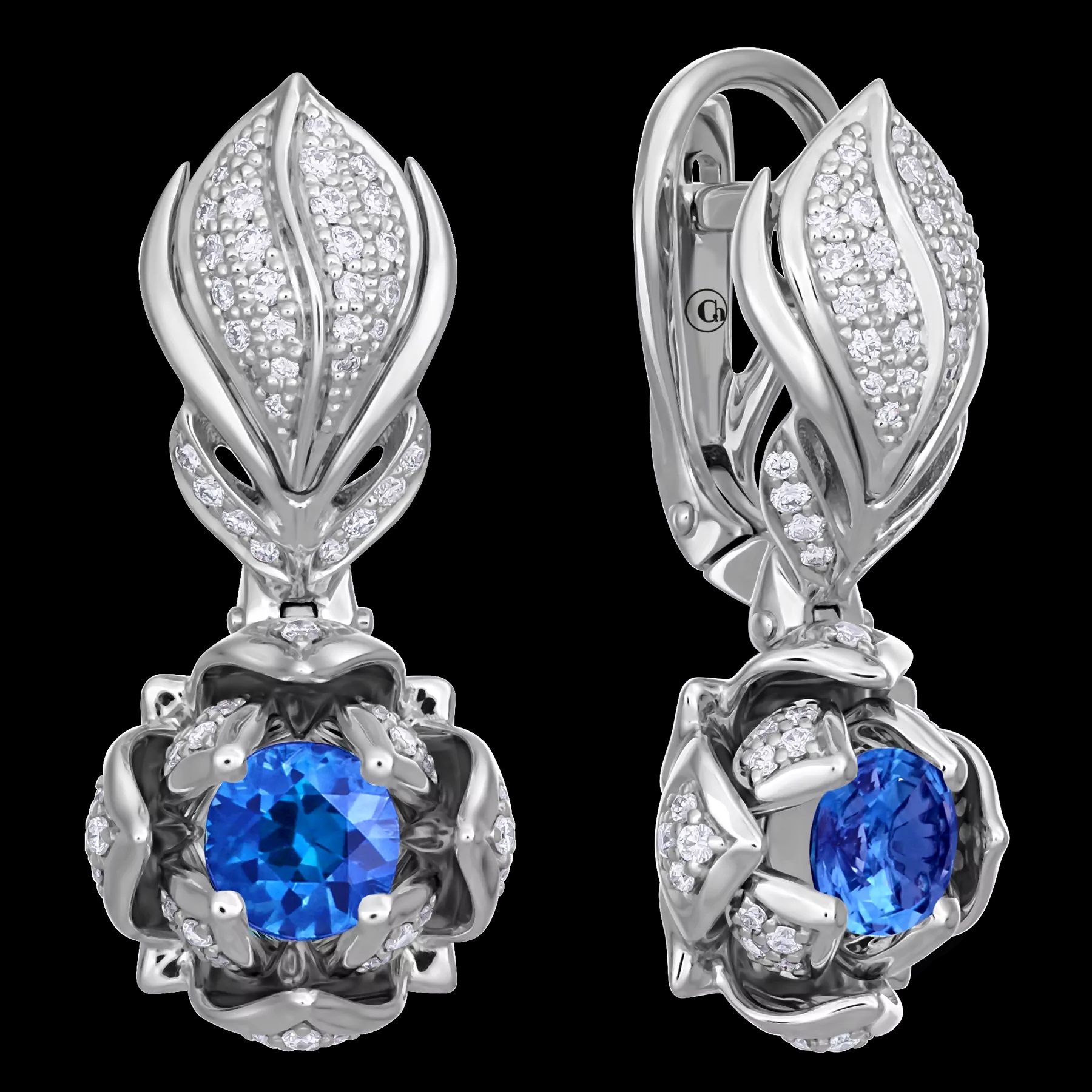 Серьги из золота с камнем Бриллиант, Сапфир фото, цены