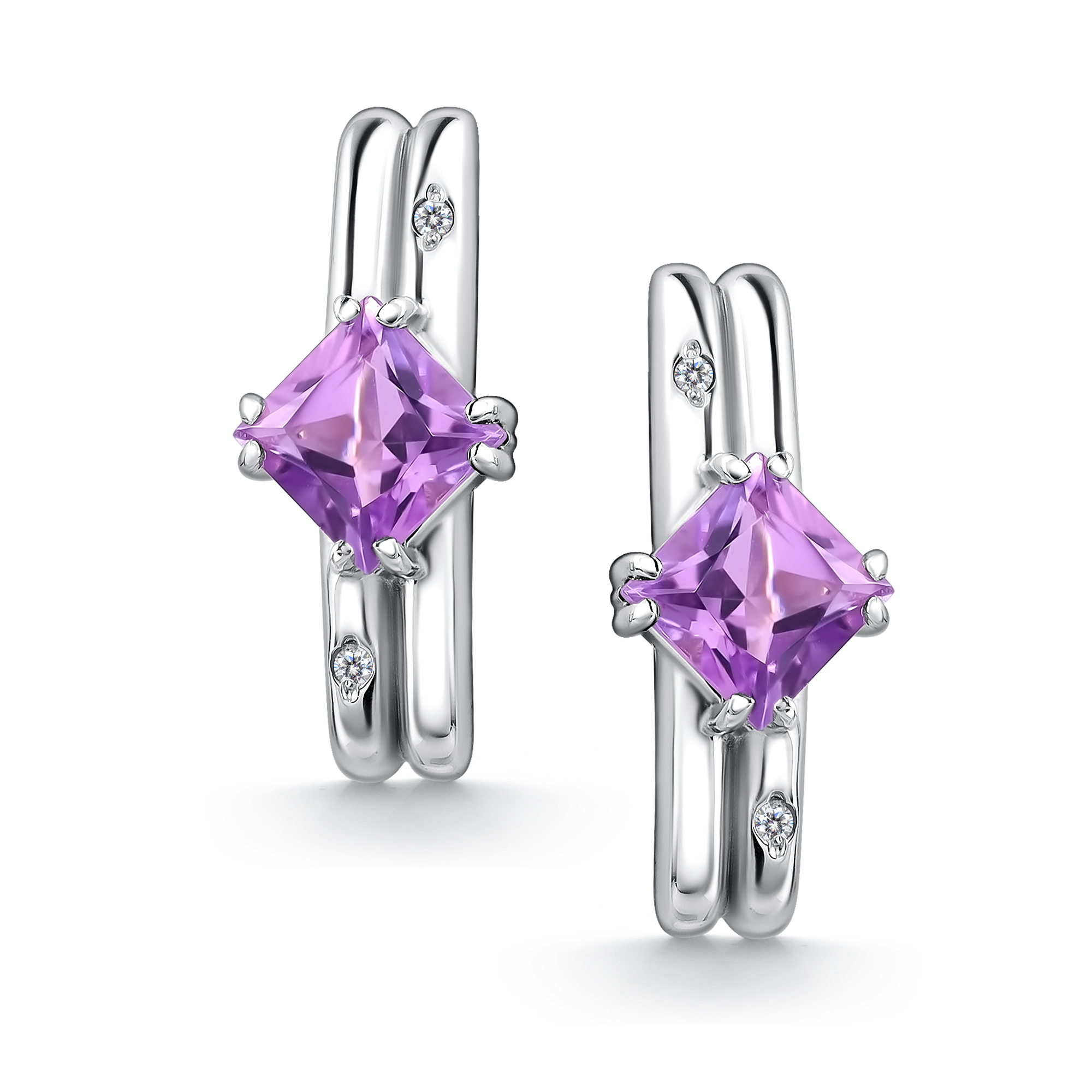 Серьги из серебра с камнем аметист, Бриллиант фото, цены