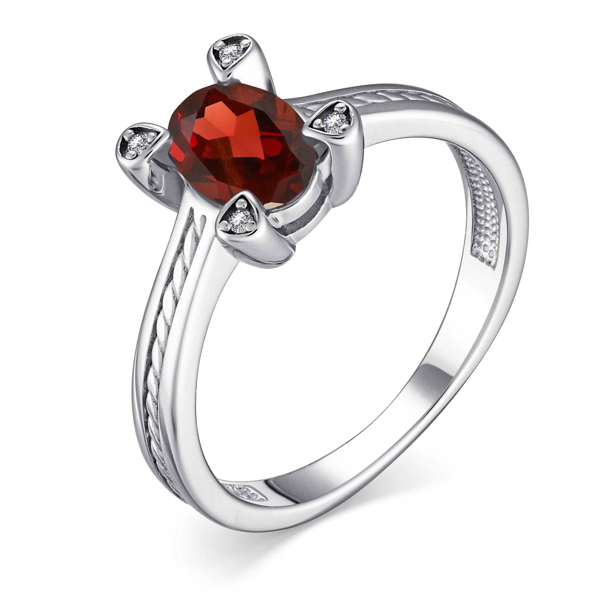 Кольцо из серебра с камнем Гранат, Фианит фото, цены