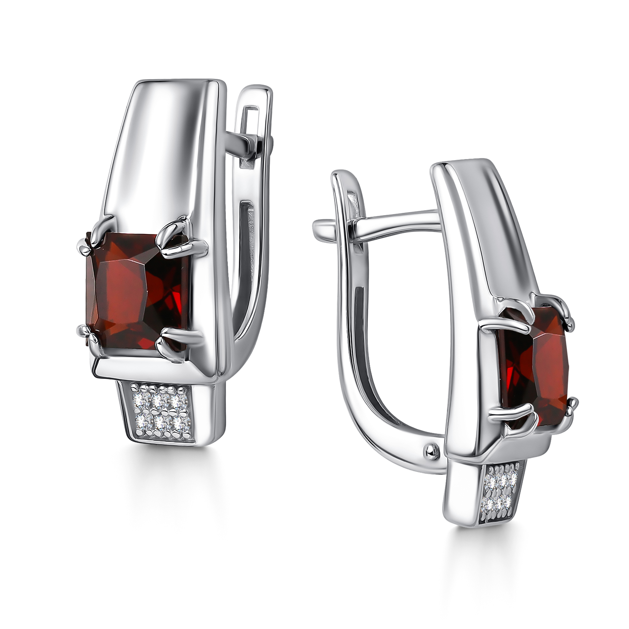 Серьги из серебра с камнем Гранат, Фианит фото, цены
