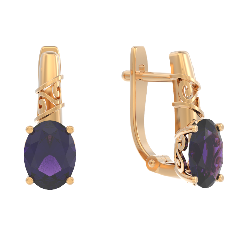 Серьги из золота с камнем аметист фото, цены