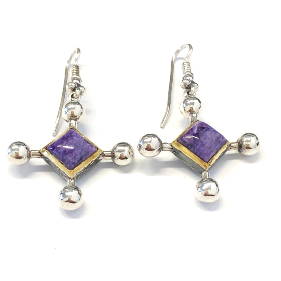 Серьги из серебра с камнем Чароит фото, цены