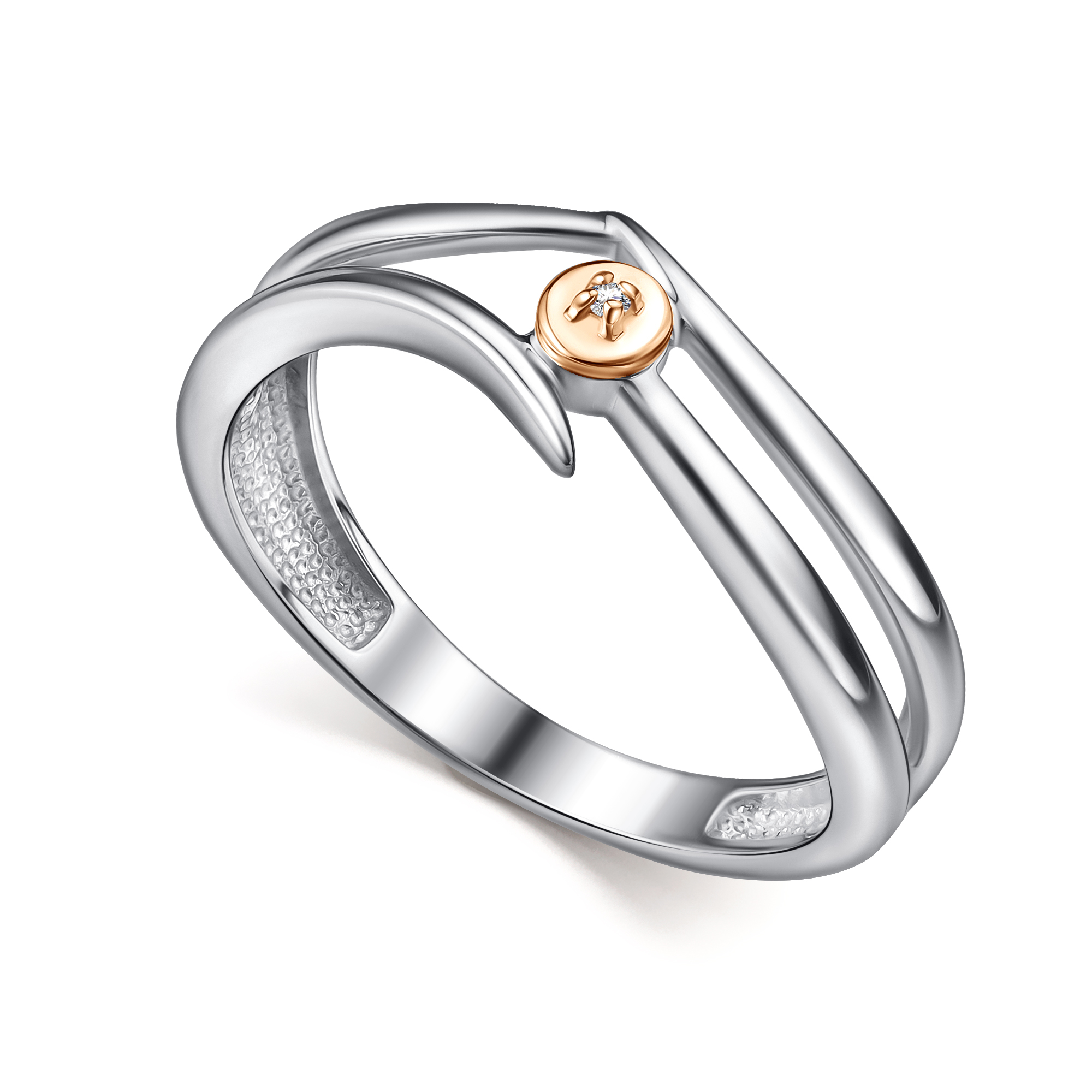 Кольцо из серебра с камнем Бриллиант, вставками золота фото, цены