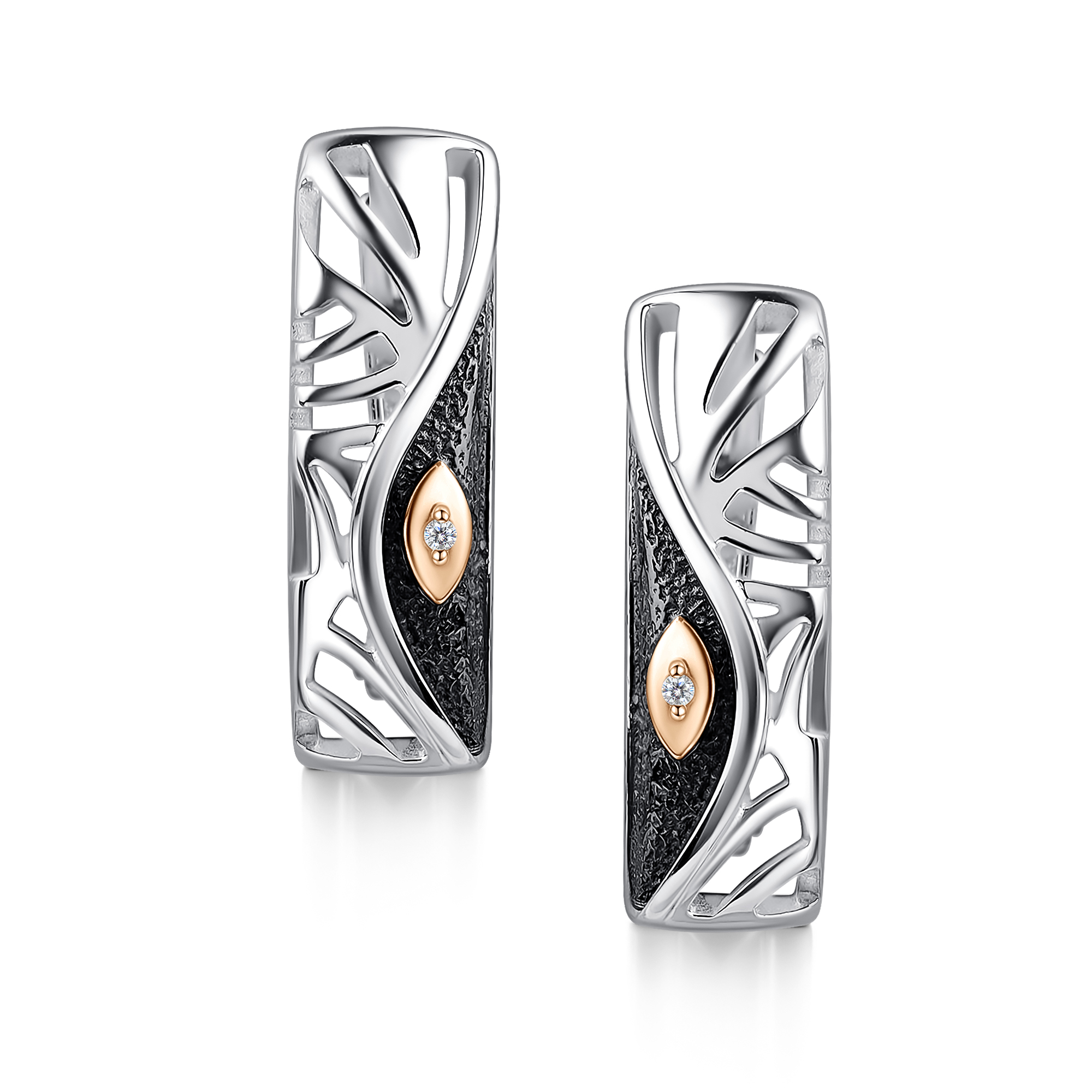 Серьги из серебра с камнем Бриллиант, вставками золота фото, цены