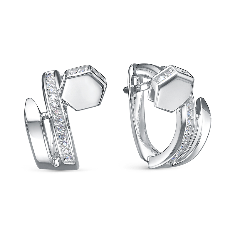 Серьги из серебра с камнем Фианит фото, цены