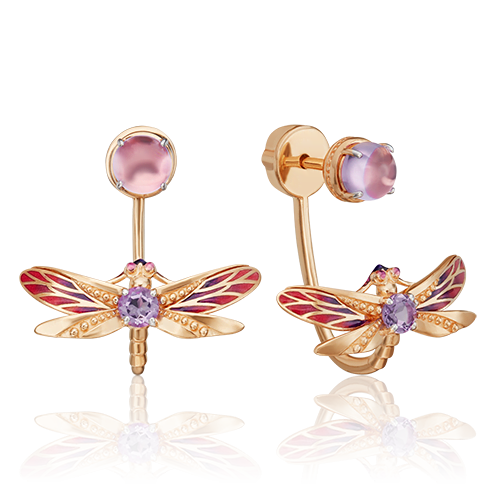 Пуссеты из золота с камнем аметист, вставками эмали фото, цены