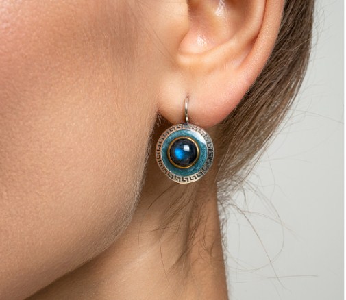 Серьги из серебра с камнем Лабрадор фото, цены