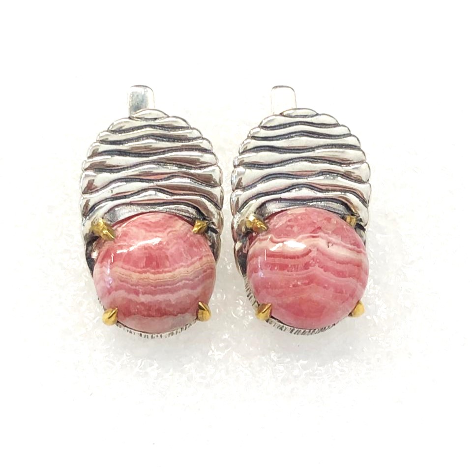 Серьги из серебра с камнем Родохрозит фото, цены