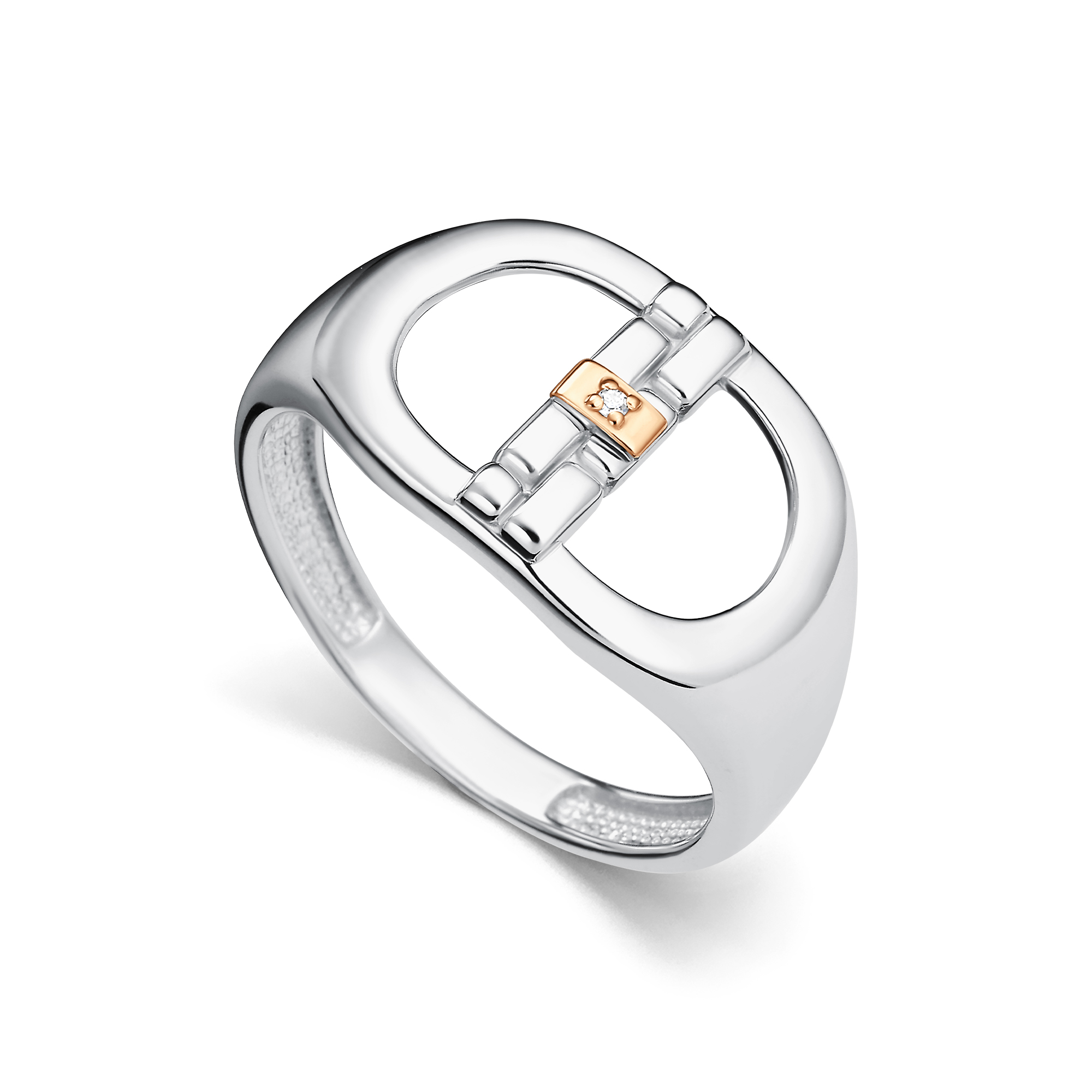 Кольцо из серебра с камнем Бриллиант, вставками золота фото, цены