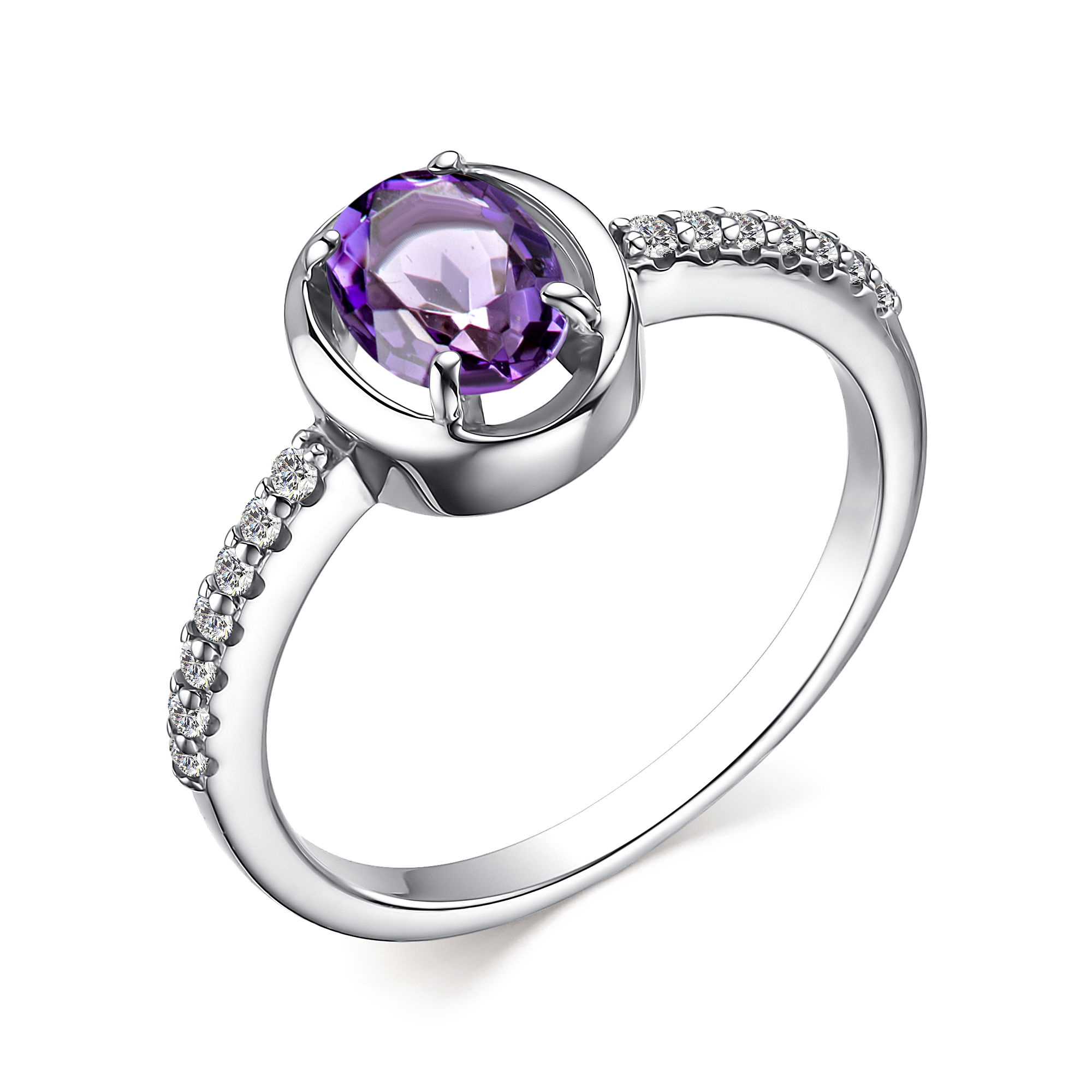 Кольцо из серебра с камнем аметист, Фианит фото, цены
