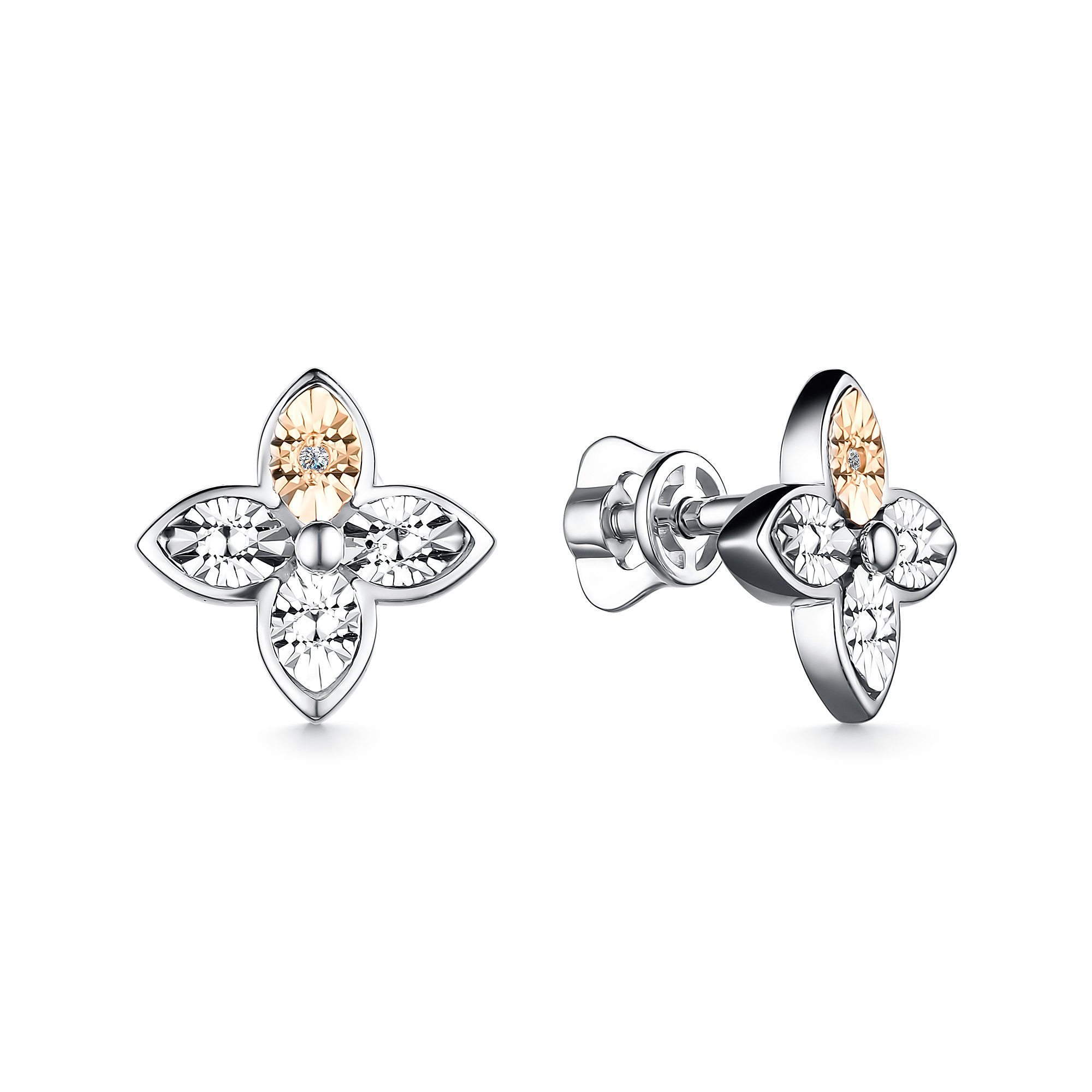 Пуссеты из серебра с камнем Бриллиант, вставками золота фото, цены