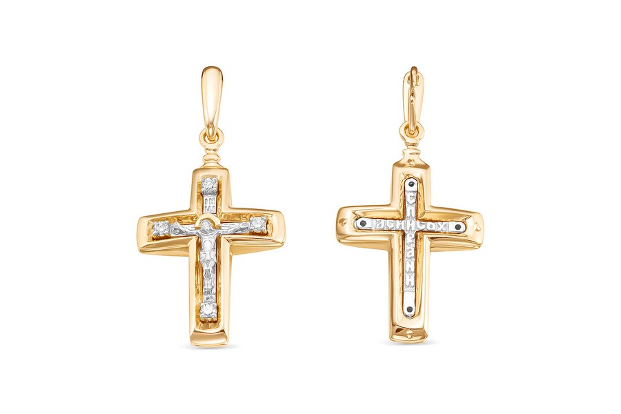 Крест из белого золота с камнем Бриллиант фото, цены