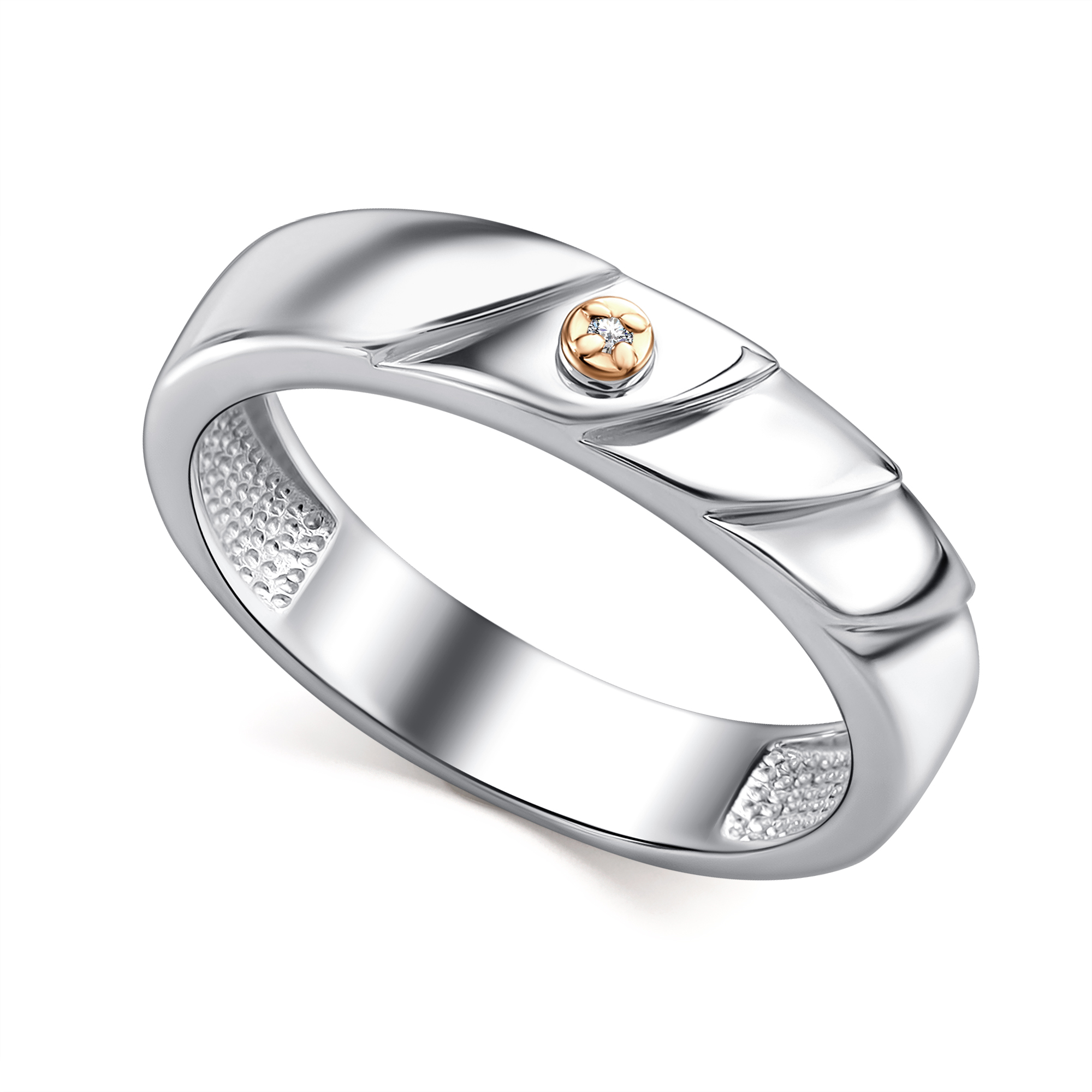 Кольцо из серебра с камнем Бриллиант, вставками золота фото, цены