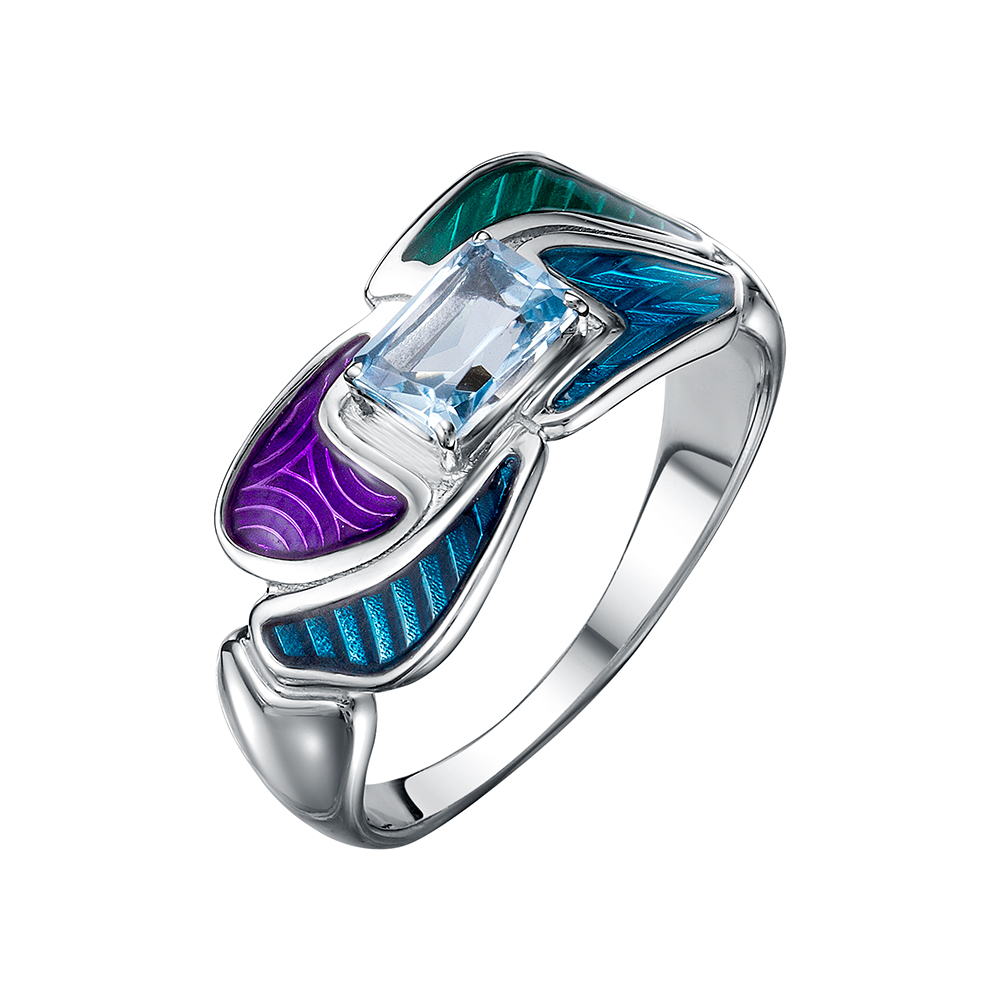 Кольцо из серебра с камнем Топаз, вставками эмали фото, цены