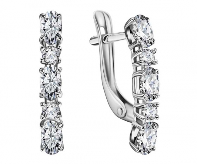 Серьги из серебра с камнем Фианит фото, цены