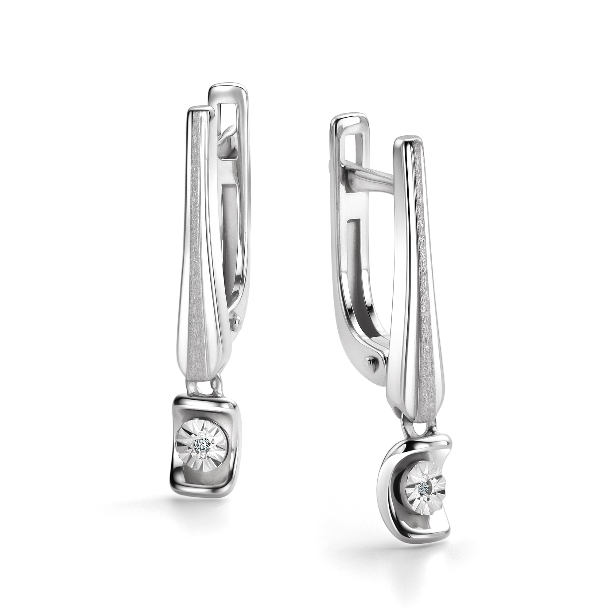 Серьги из серебра с камнем Бриллиант фото, цены