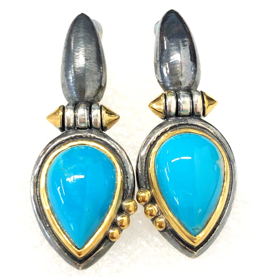 Серьги из серебра с камнем Бирюза фото, цены