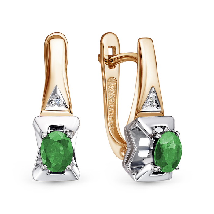 Серьги из золота с камнем Бриллиант, Изумруд фото, цены