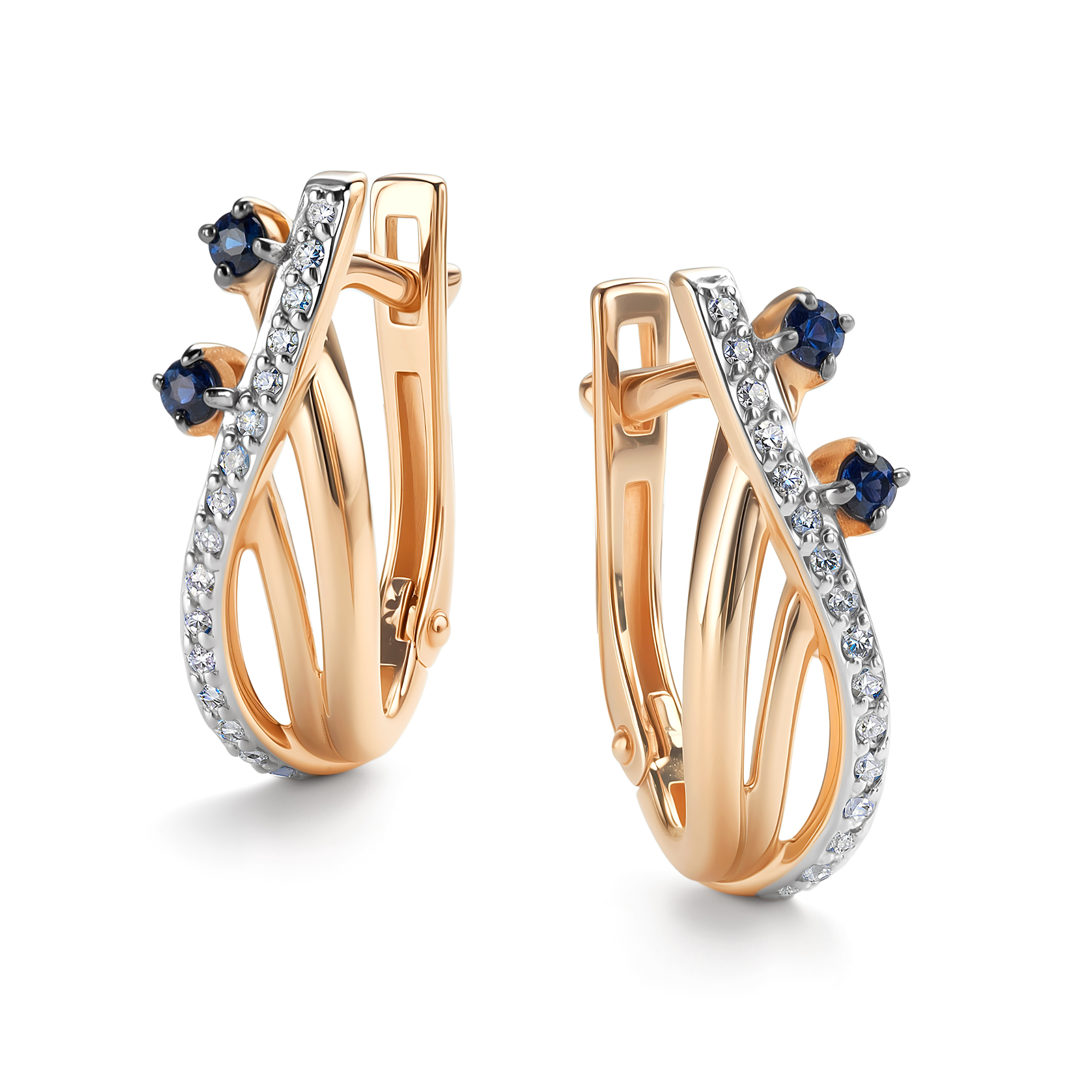 Серьги из золота с камнем Бриллиант, Сапфир фото, цены