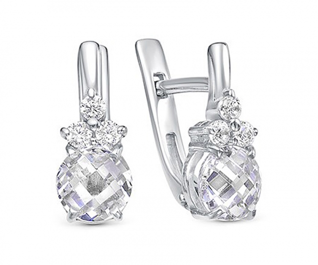 Серьги из серебра с камнем Фианит фото, цены