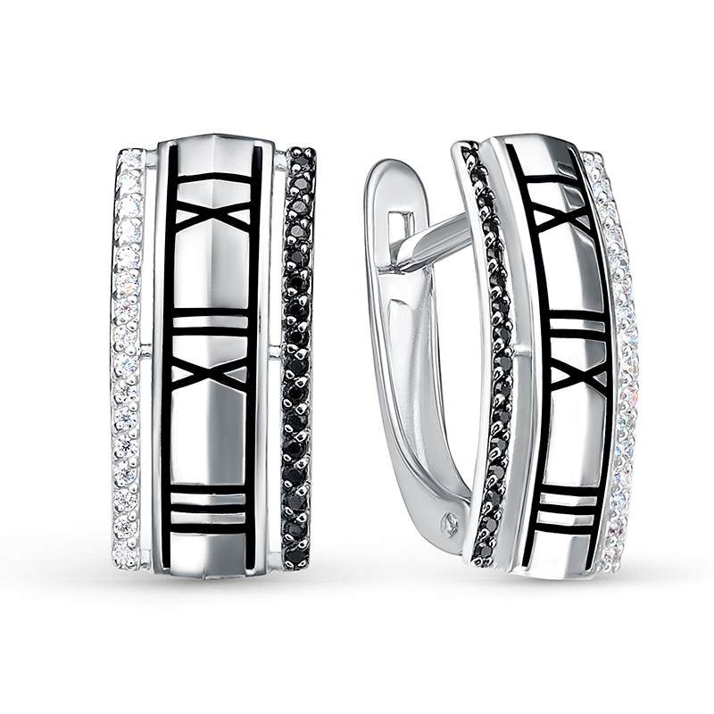 Серьги из серебра с камнем Фианит, вставками эмали фото, цены