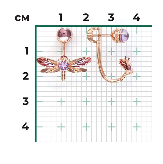Пуссеты из золота с камнем аметист, вставками эмали фото, цены