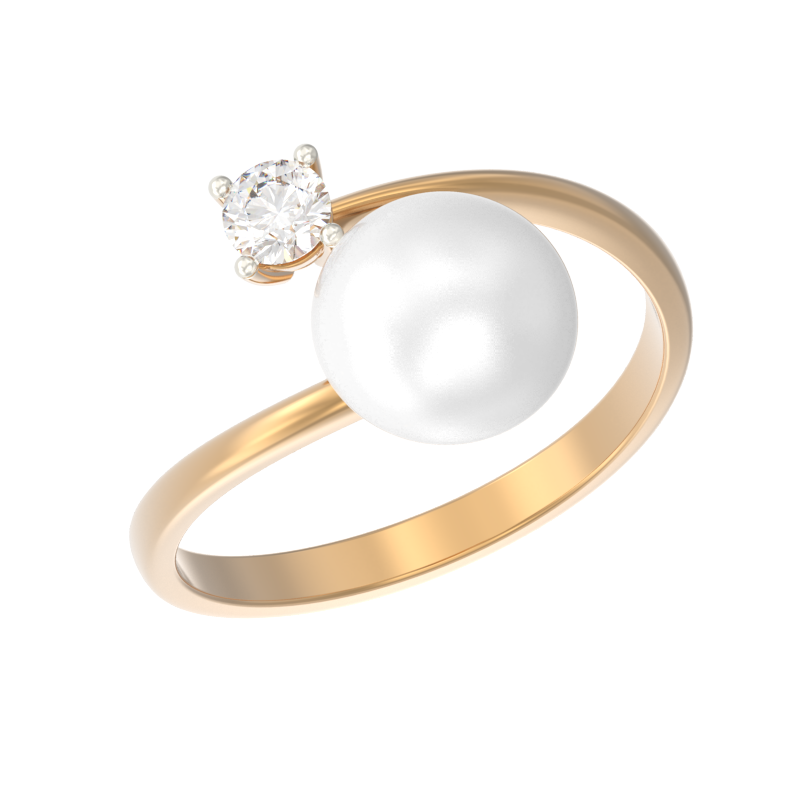 Кольцо из золота с камнем Жемчуг, Фианит фото, цены
