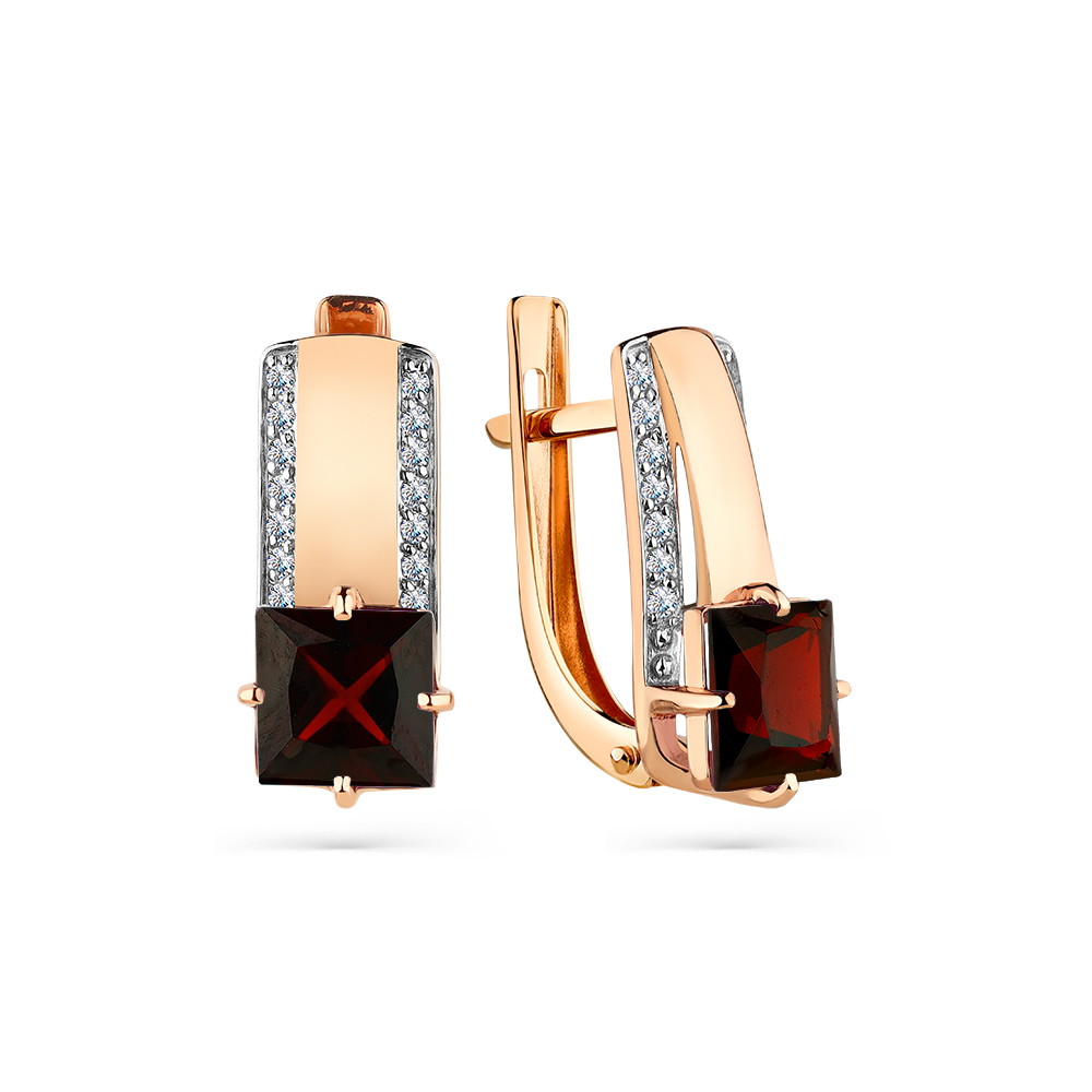 Серьги из золота с камнем Гранат, Фианит фото, цены