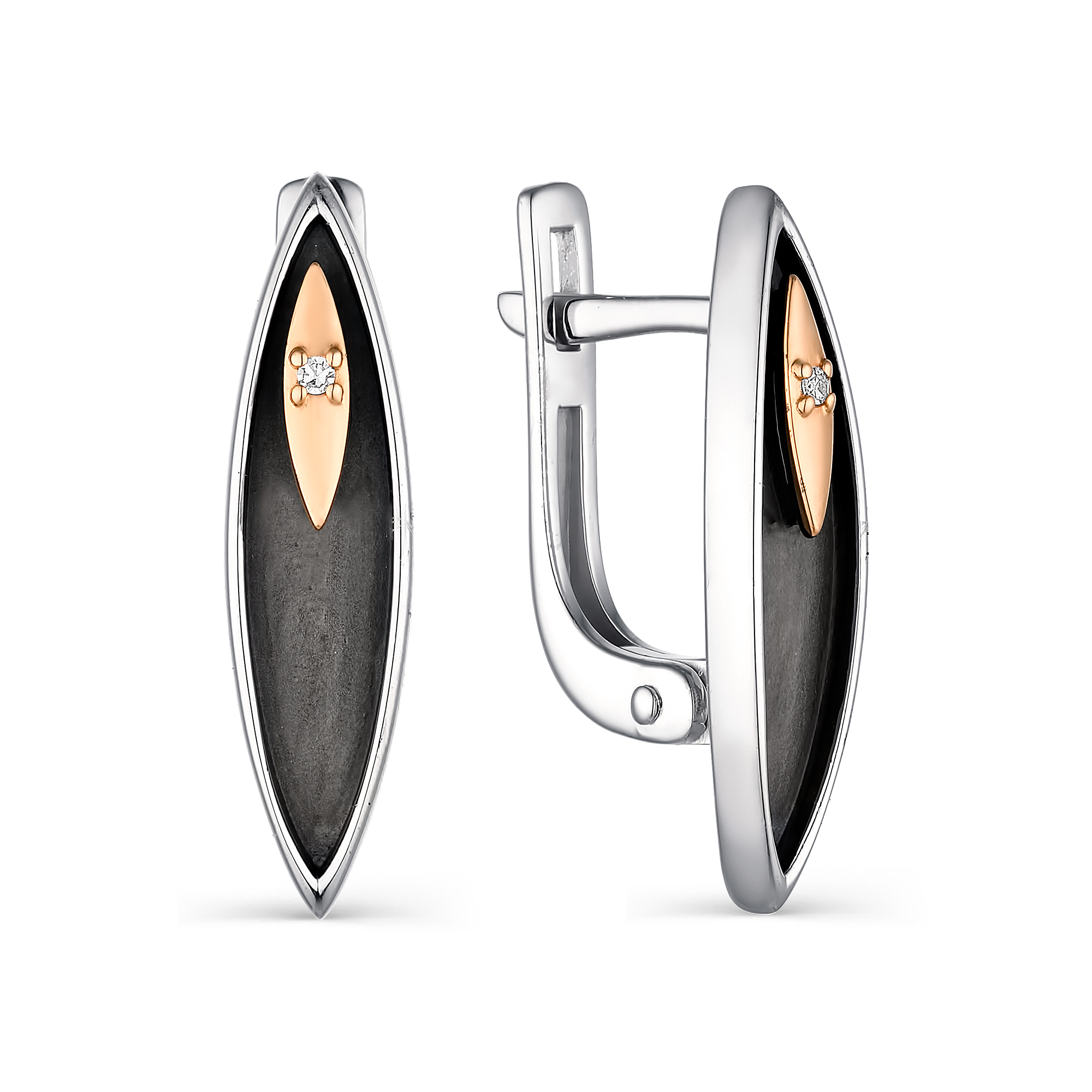 Серьги из серебра с камнем Бриллиант, вставками золота фото, цены