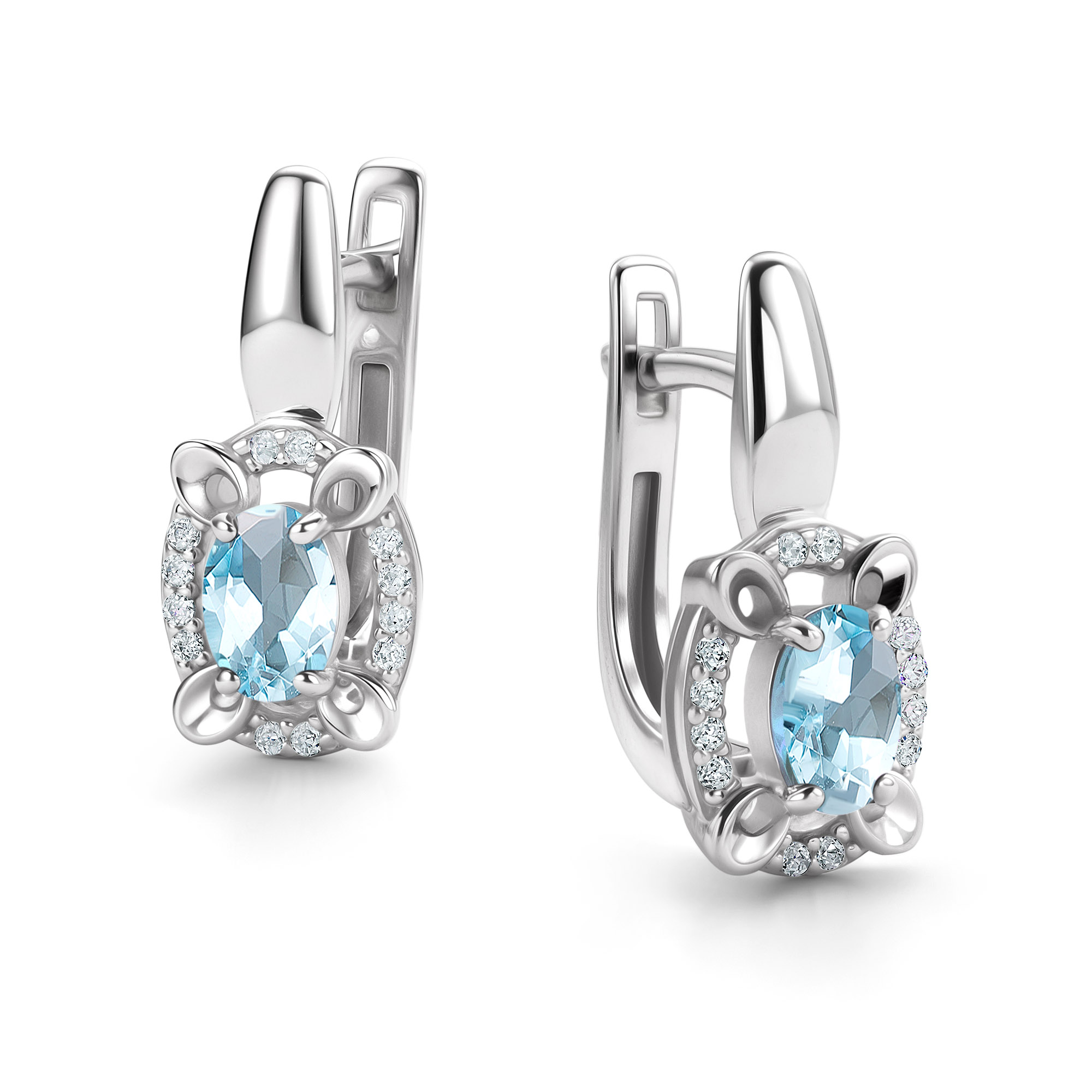 Серьги из серебра с камнем Топаз, Фианит фото, цены