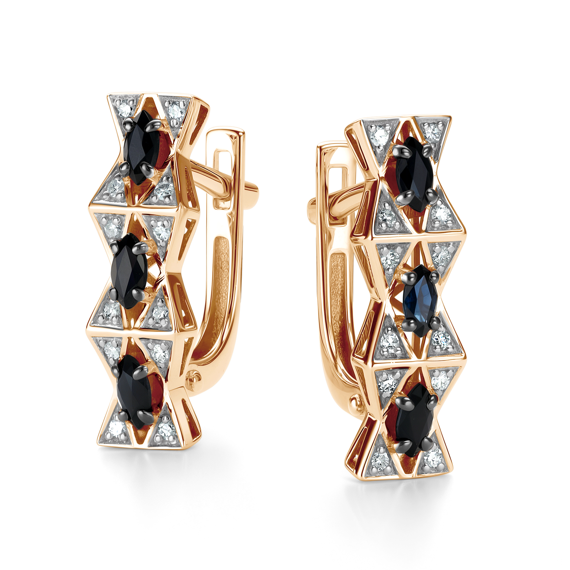 Серьги из золота с камнем Бриллиант, Сапфир фото, цены