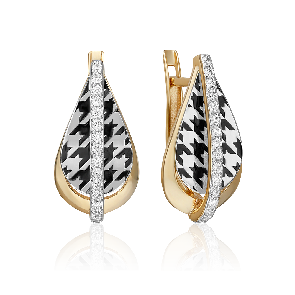 Серьги из золота с камнем Фианит, вставками эмали фото, цены