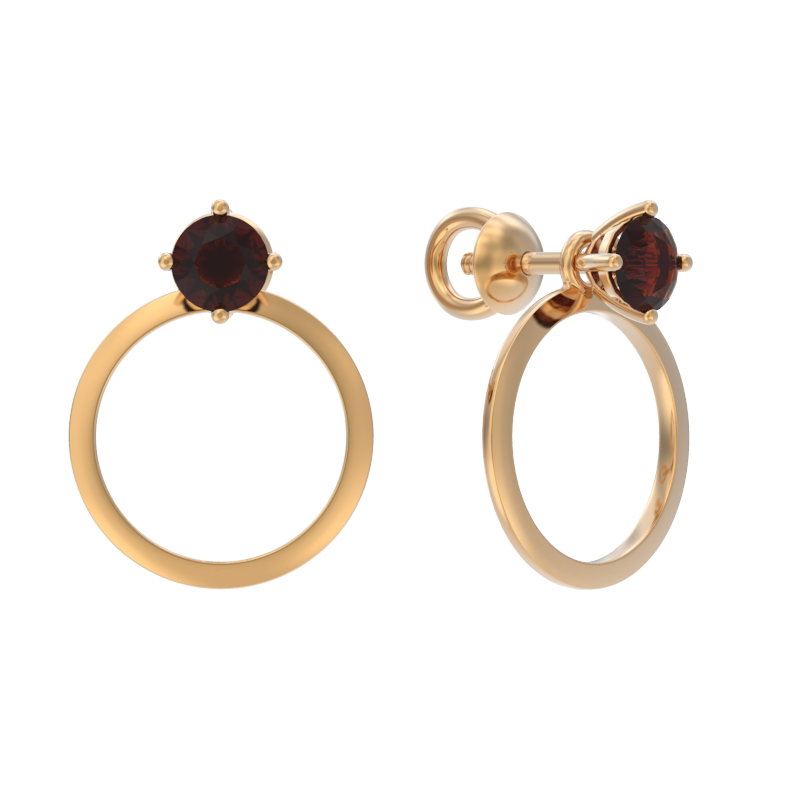 Пуссеты из золота с камнем Гранат фото, цены