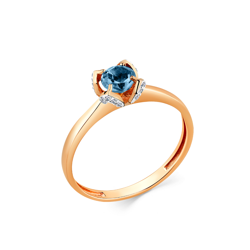 Кольцо из золота с камнем Лондон топаз, Фианит фото, цены