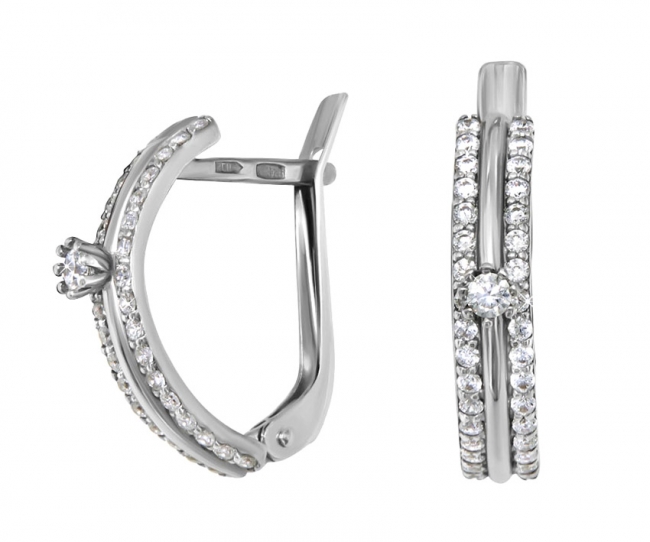 Серьги из серебра с камнем Фианит фото, цены