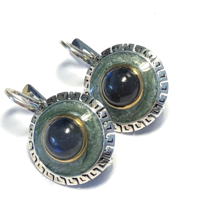 Серьги из серебра с камнем Лабрадор фото, цены