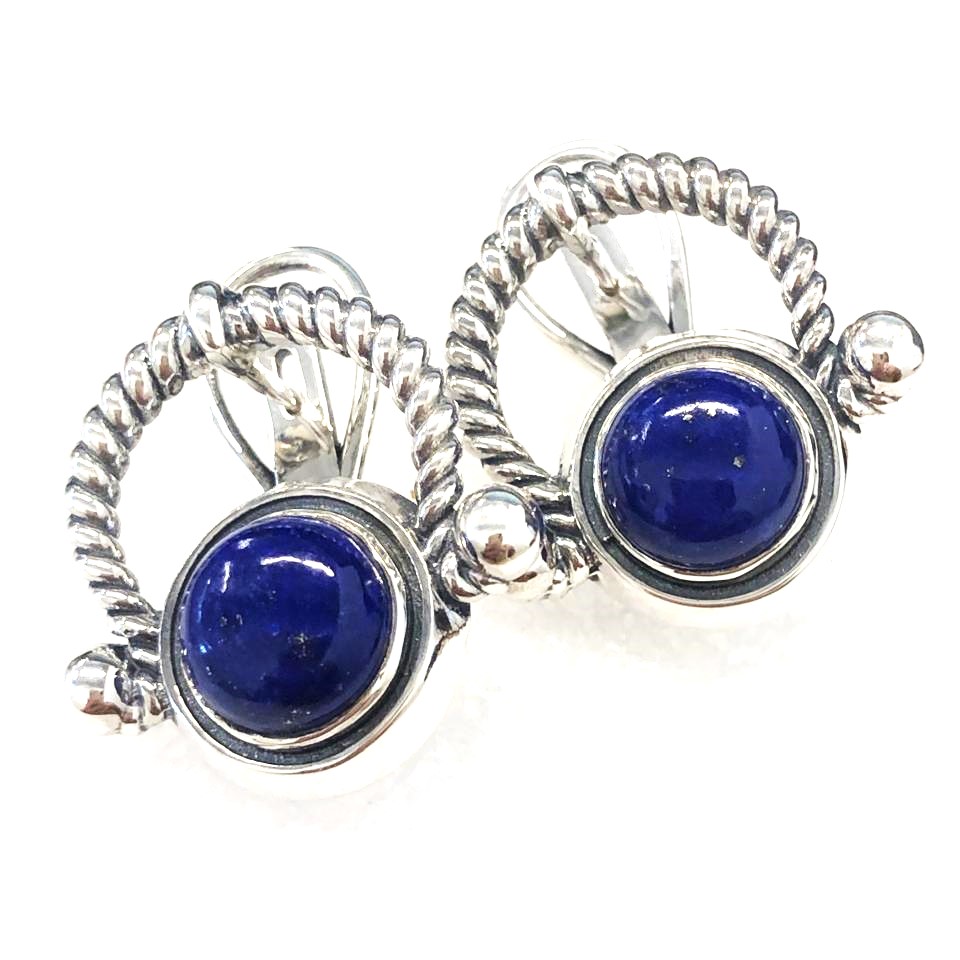 Серьги из серебра с камнем Лазурит фото, цены