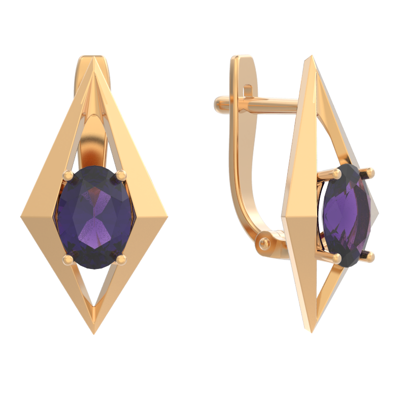 Серьги из золота с камнем аметист фото, цены