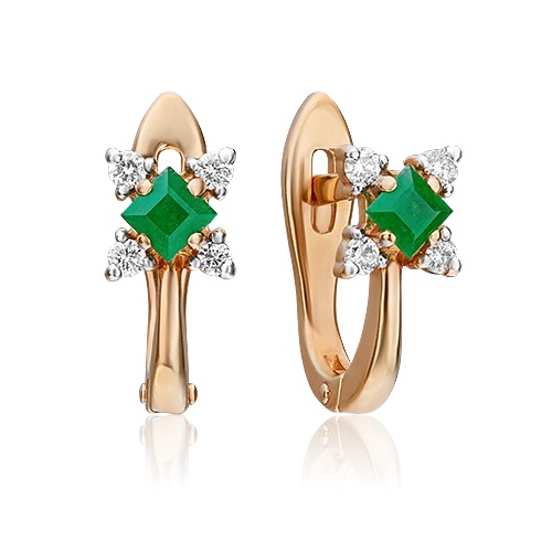 Серьги из золота с камнем Бриллиант, Изумруд фото, цены