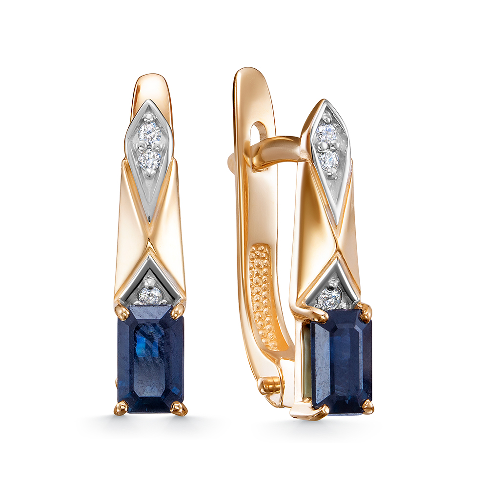 Серьги из золота с камнем Бриллиант, Сапфир фото, цены
