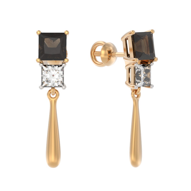 Серьги из золота с камнем Раухтопаз, Фианит фото, цены