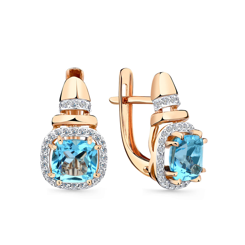 Серьги из золота с камнем Топаз, Фианит фото, цены