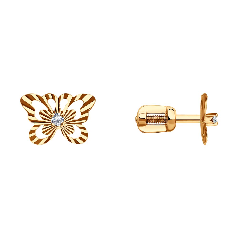 Пуссеты из золота с камнем Фианит фото, цены