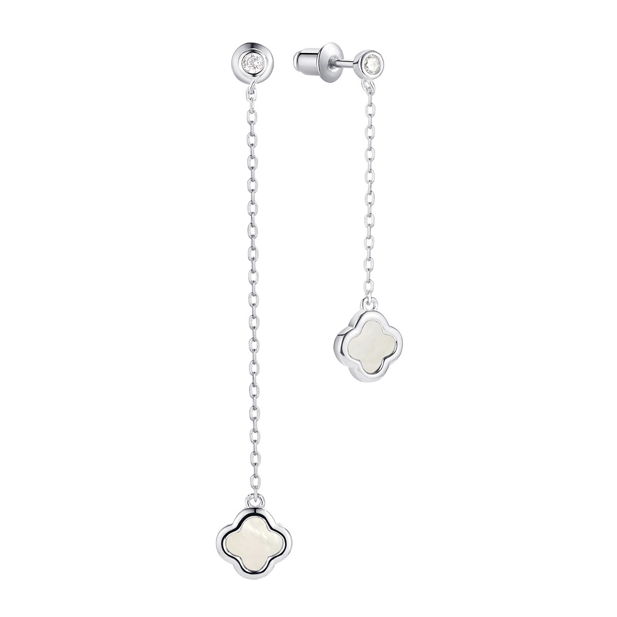 Пуссеты из серебра с камнем Фианит, Перламутр фото, цены