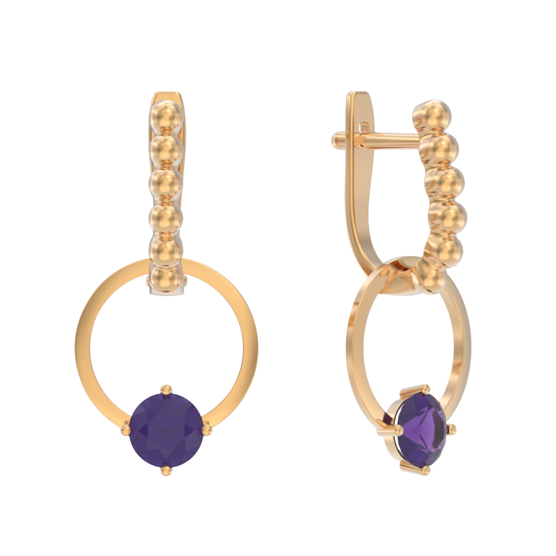 Серьги из золота с камнем аметист фото, цены