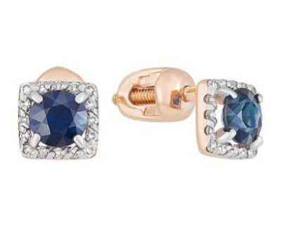 Пуссеты из золота с камнем Бриллиант, Сапфир фото, цены