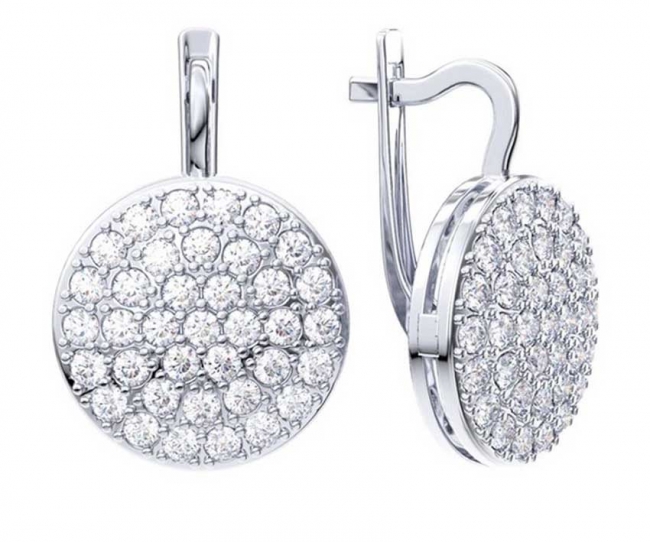 Серьги из серебра с камнем Фианит фото, цены