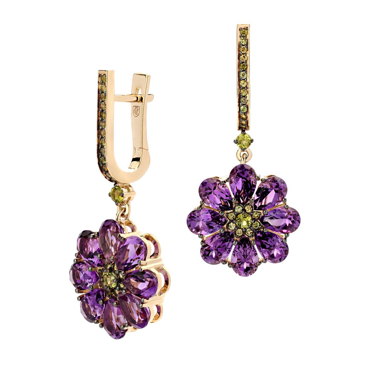 Серьги из золота с камнем аметист, Турмалин фото, цены