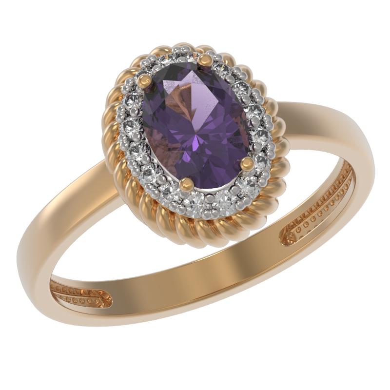 Кольцо из золота с камнем аметист, Фианит фото, цены